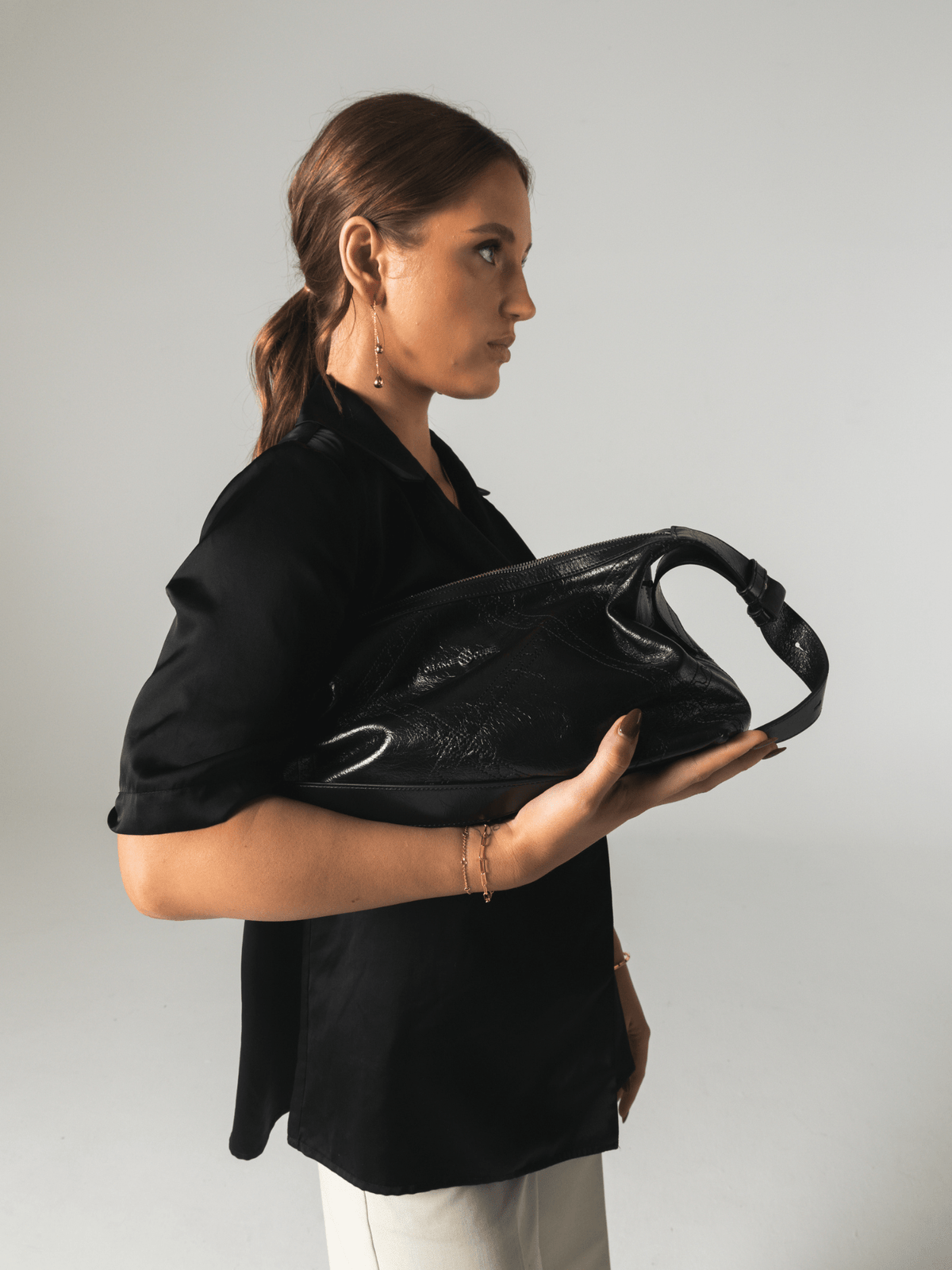 Ruched Shoulder Bag - Black