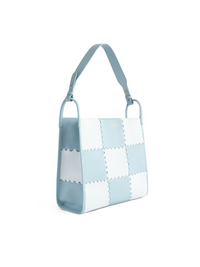 Square Stitch Tote Bag - White/Light Blue