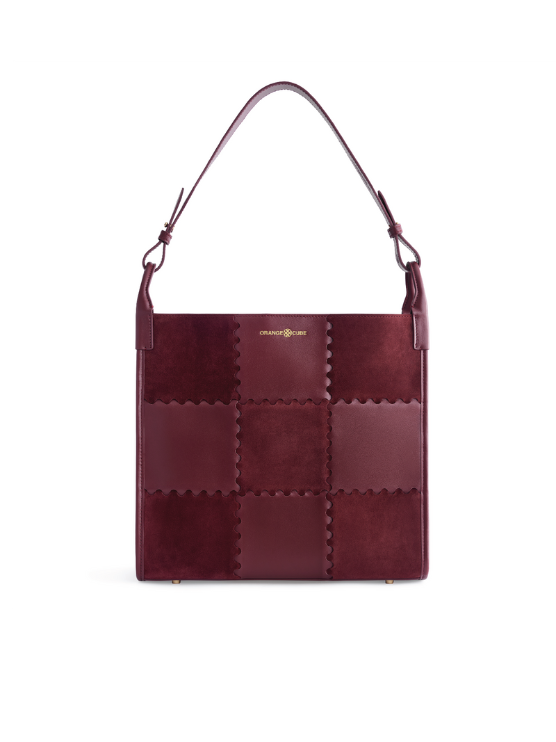 Square Stitch Tote Bag (Large) - Dark Red