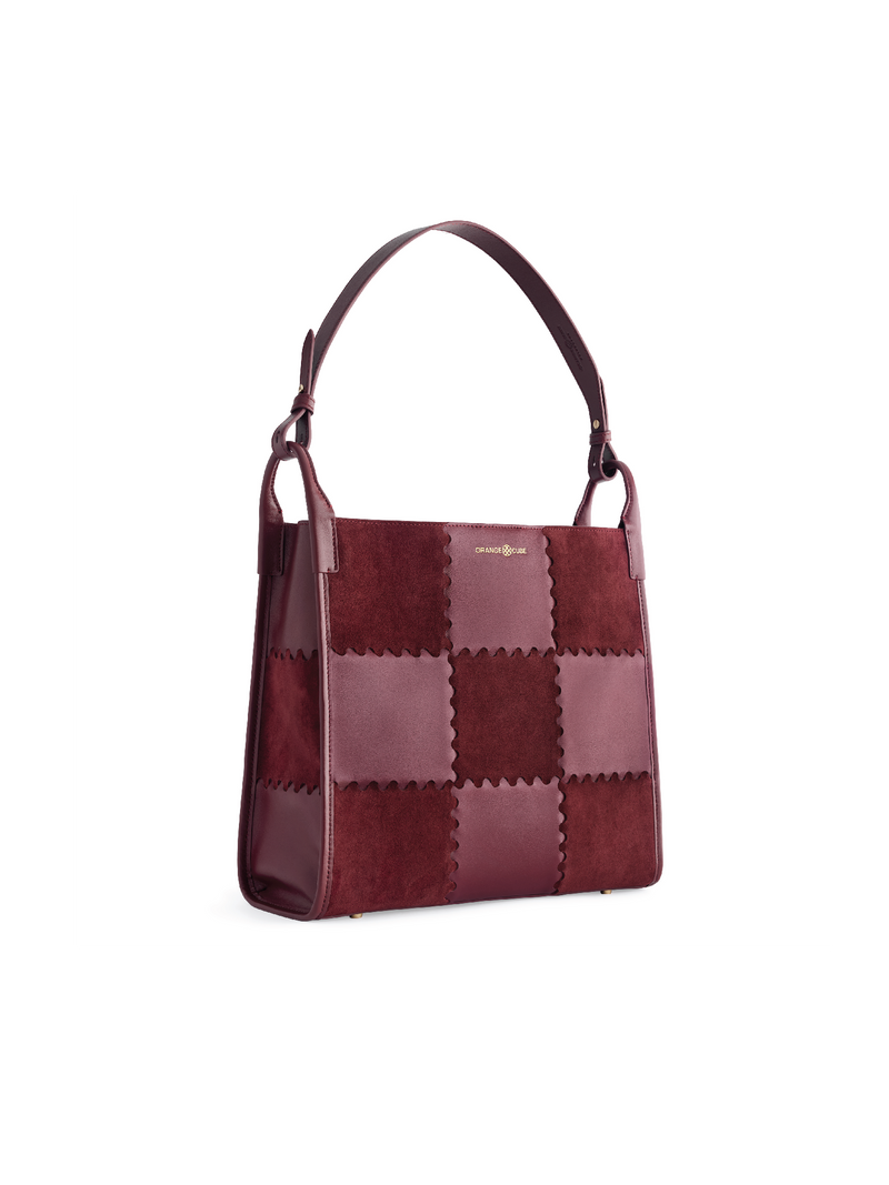 Square Stitch Tote Bag (Large) - Dark Red