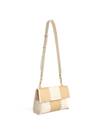 Square Stitch Messenger Bag - White/Light Brown