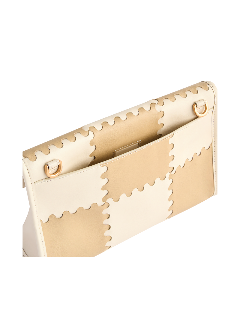 Square Stitch Messenger Bag - White/Light Brown