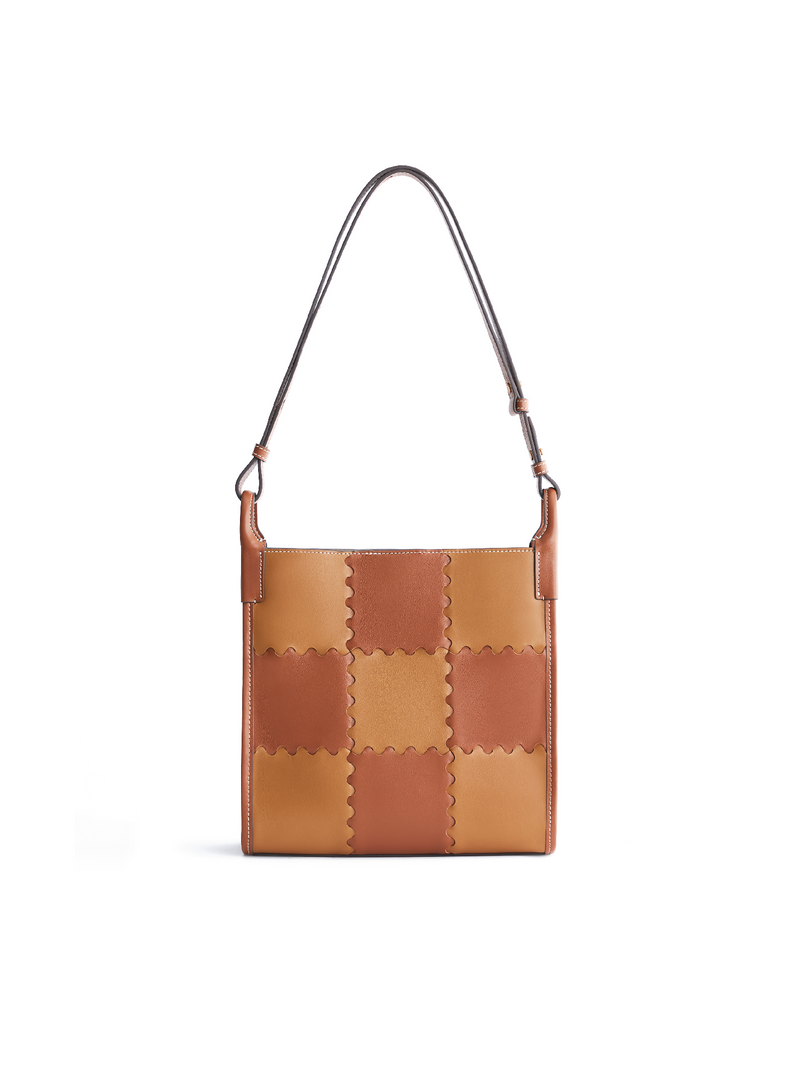 Square Stitch Tote Bag (Medium) - Brown