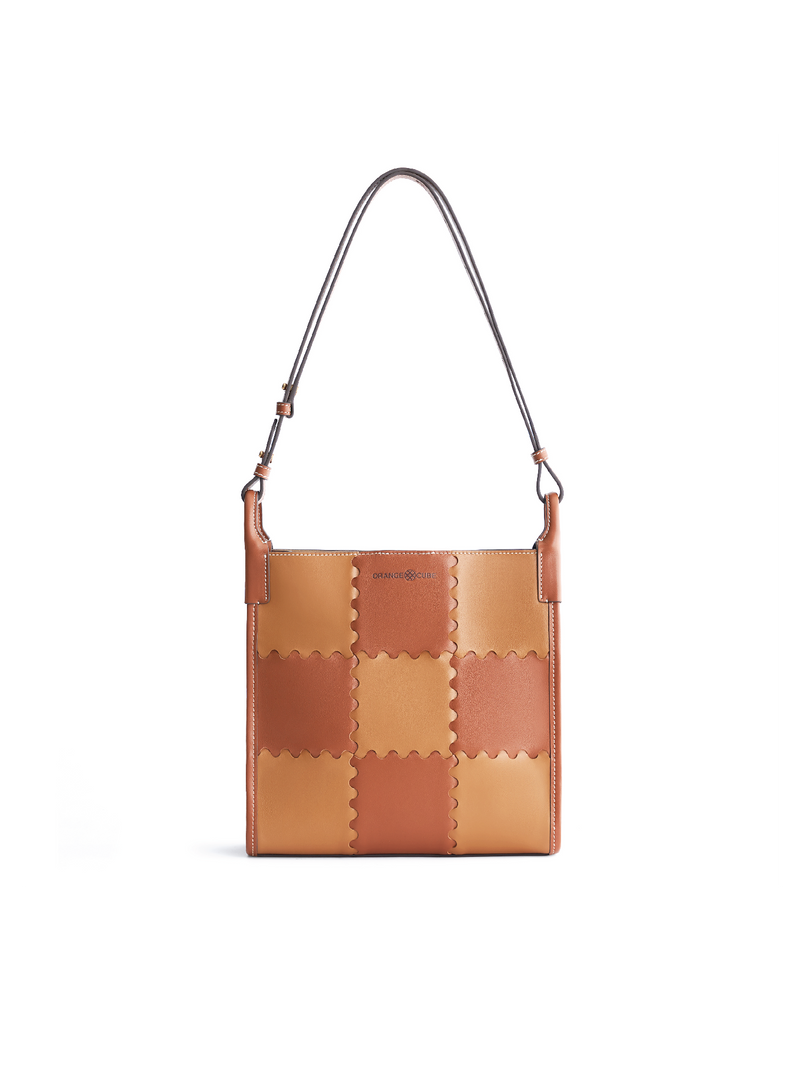 Square Stitch Tote Bag (Medium) - Brown