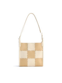 Square Stitch Tote Bag (Medium) - White/Light Brown