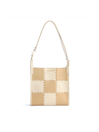 Square Stitch Tote Bag (Medium) - White/Light Brown