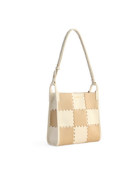 Square Stitch Tote Bag (Medium) - White/Light Brown