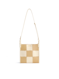 Square Stitch Tote Bag (Medium) - White/Light Brown